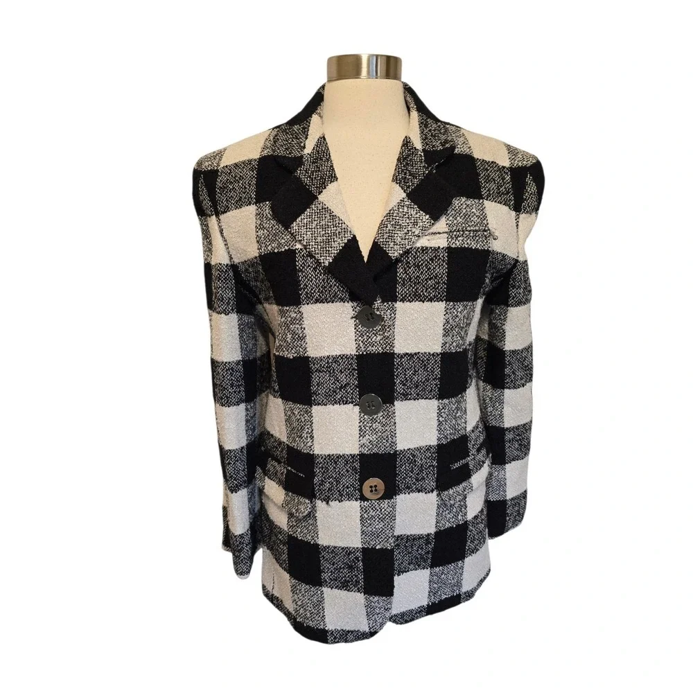 The Limited Womens 90s‎ Vintage Blazer Jacket Wool Black White Plaid Size Medium